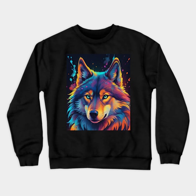 Wolf Midnight on the Lookout Crewneck Sweatshirt by Rossie Designs